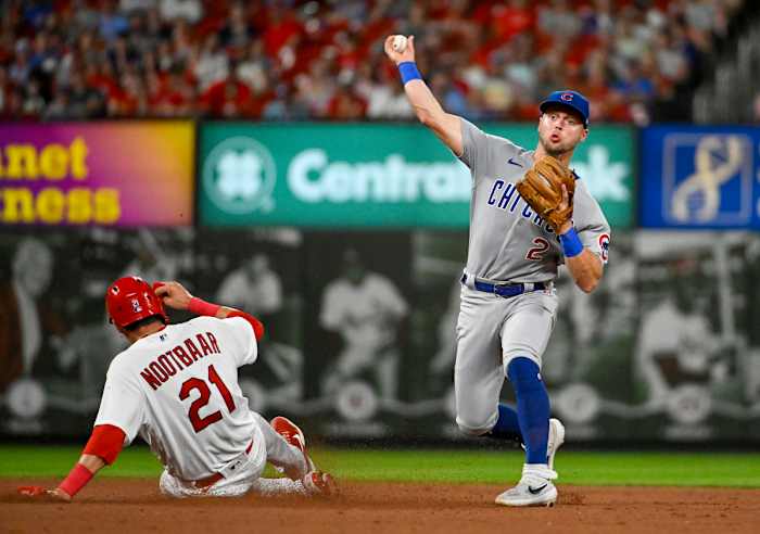 Chicago Cubs shortstop Nico Hoerner against the Cardinals in early August.